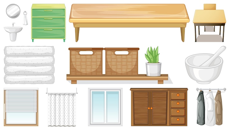 Free Vector furniture and household appliances on white background