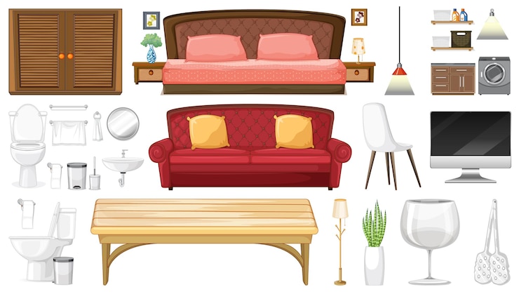 Free Vector furniture and household appliances on white background