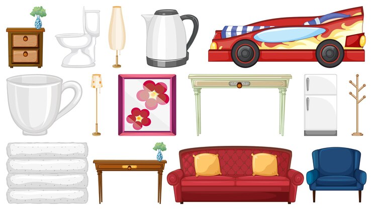 Free Vector furniture and household appliances on white background