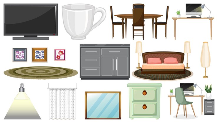 Free Vector furniture and household appliances on white background