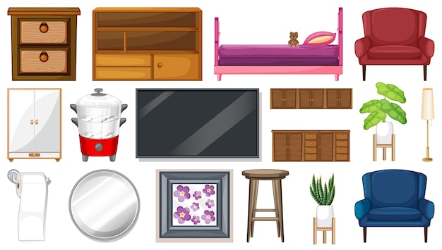 Free vector furniture and household appliances on white background