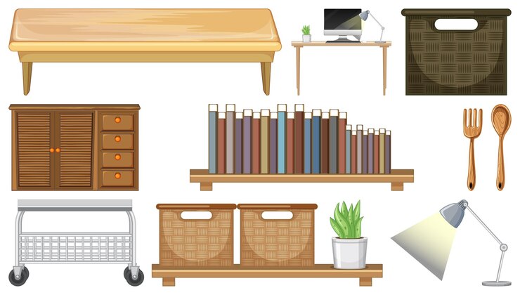 Free Vector furniture and household appliances on white background