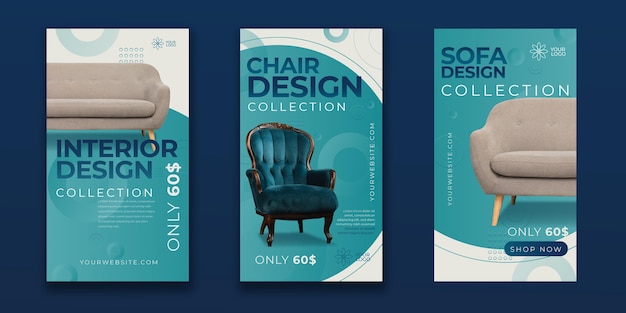 Furniture instagram stories collection Free Vector