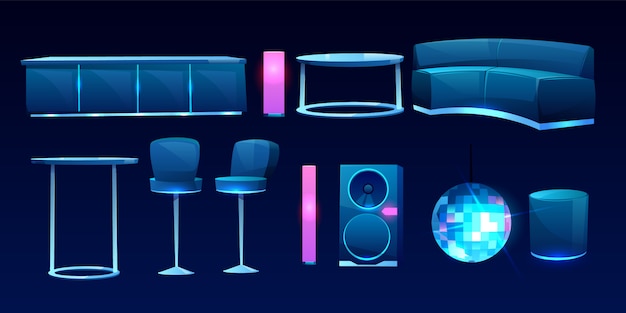 Free vector furniture for night club or bar, interior design