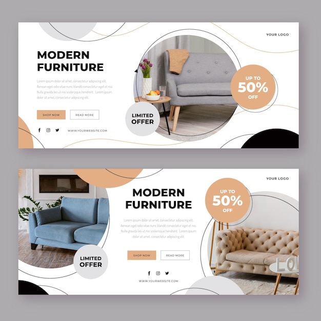 Furniture sale banner template Free Vector