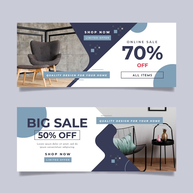 Free vector furniture sale banners collection with photo