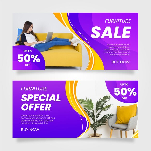 Furniture sale banners collection with photo