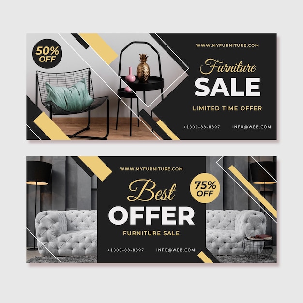 Бесплатное векторное изображение Баннеры продажи мебели со скидкой