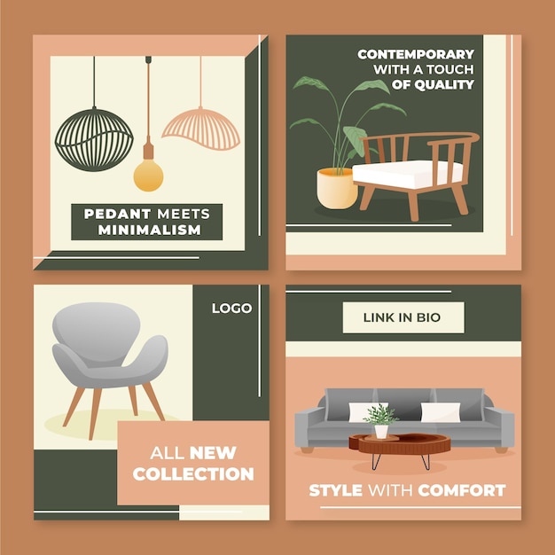 Free vector furniture sale ig post set with image