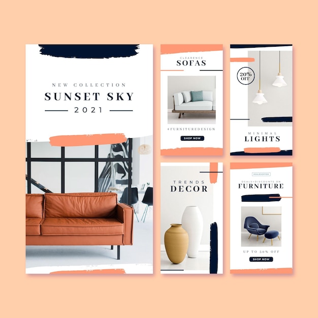 Free vector furniture sale ig stories set with image