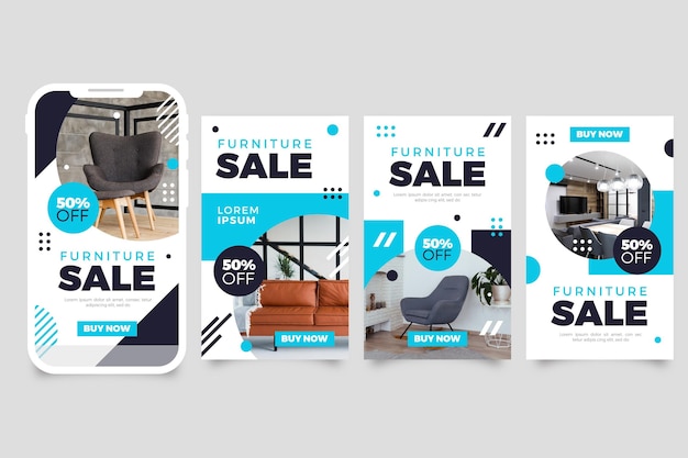 Free vector furniture sale ig stories with image