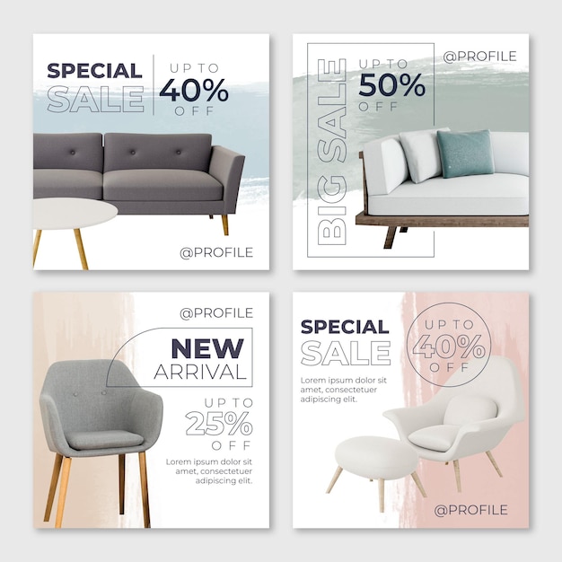 Free vector furniture sale instagram post collection