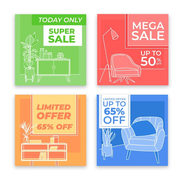 Free vector furniture sale instagram post collection