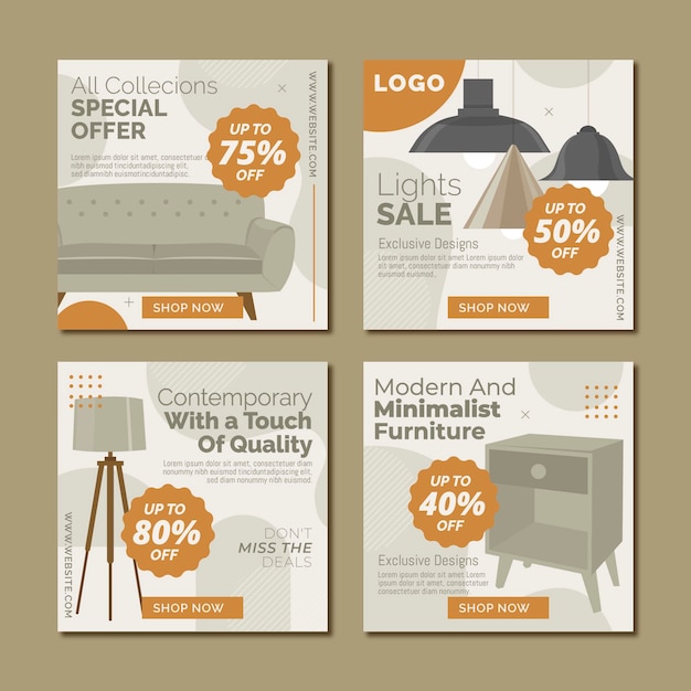 Free vector furniture sale instagram post collection