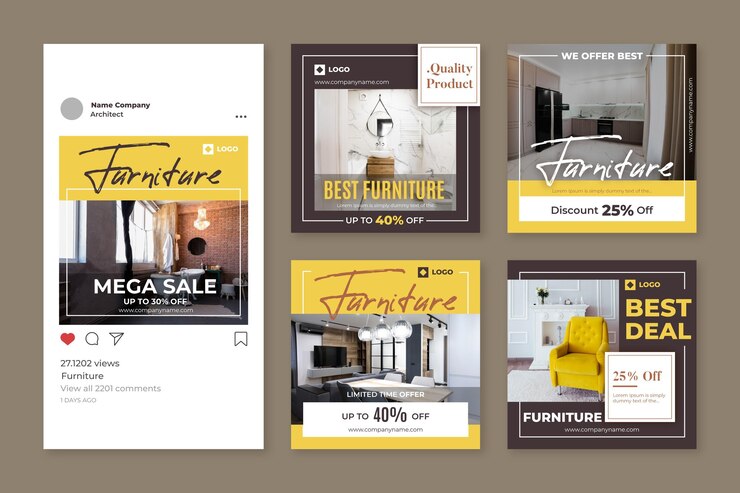 Free Vector furniture sale instagram post collection