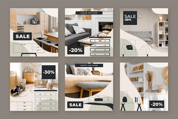 Free vector furniture sale instagram post