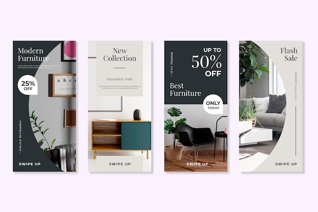 Free vector furniture sale instagram stories