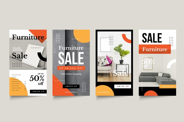 Free vector furniture sale instagram stories