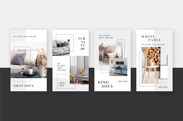 Vettore gratuito collezione di storie di instagram di vendita di mobili