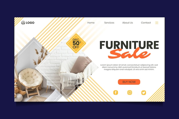 Furniture sale landing page template with photo