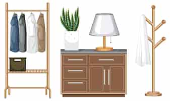 Free vector furniture set for walk in closet interior design on white background