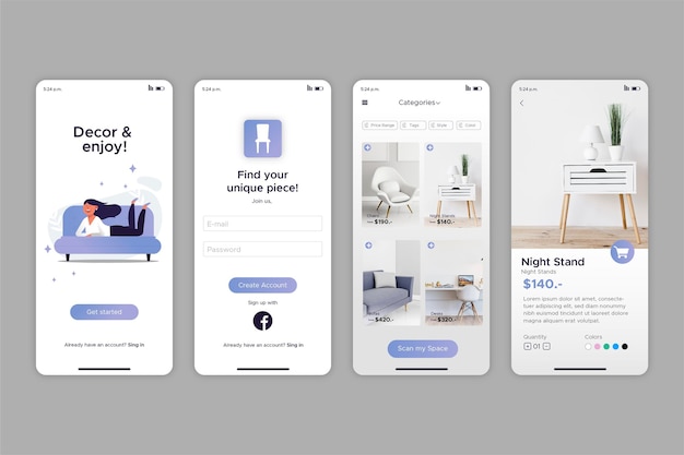 Furniture shopping app interface