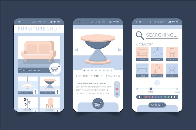 Free vector furniture shopping app interface