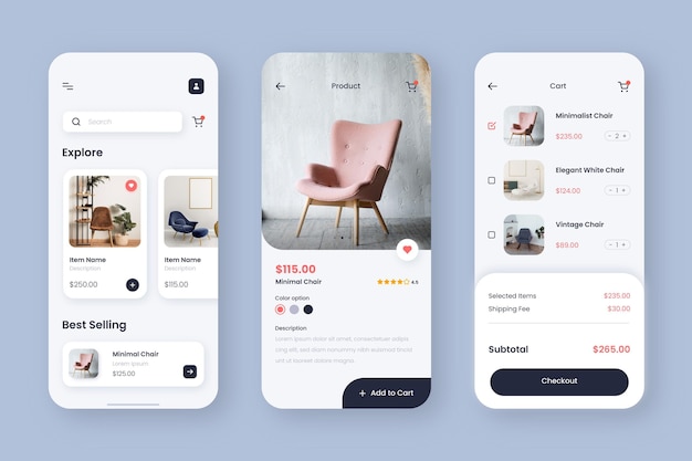 Furniture shopping app interface