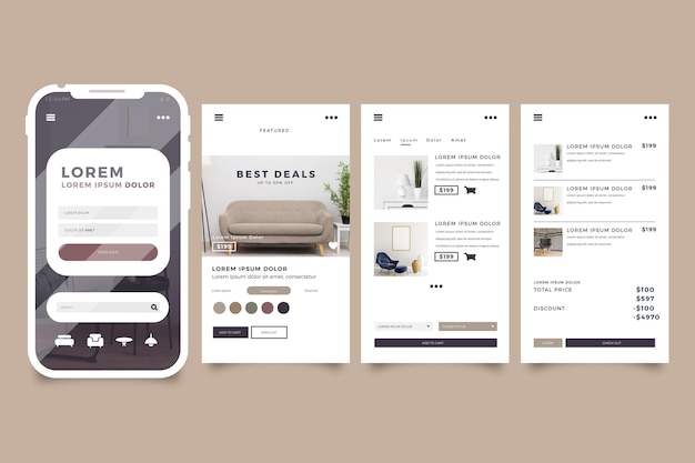 Free vector furniture shopping app interface