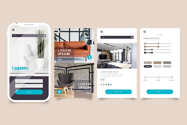 Free vector furniture shopping app interface