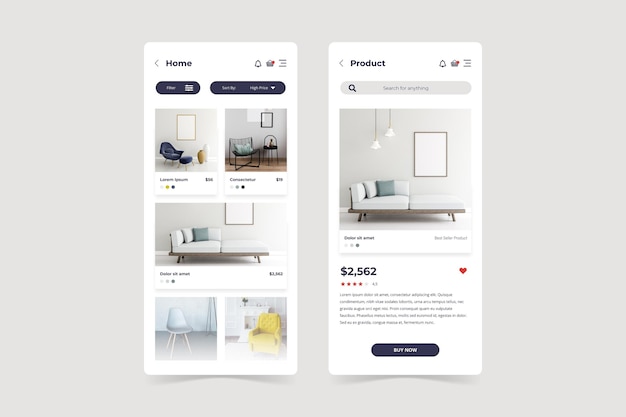 家具ショッピングアプリの画面