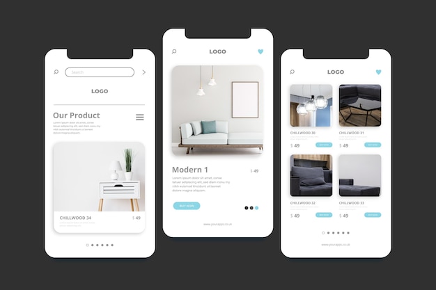無料ベクター 家具ショッピングアプリの画面