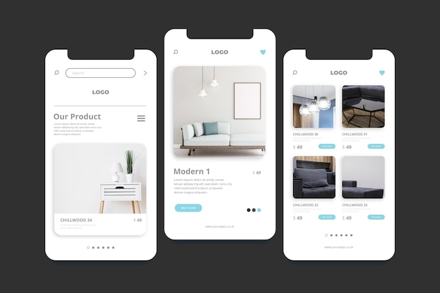 Furniture shopping app screens