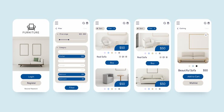 Free Vector furniture shopping app template set