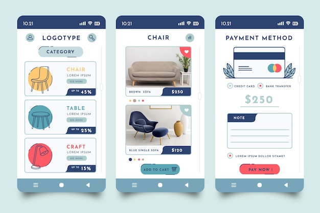 Vettore gratuito app per lo shopping di mobili