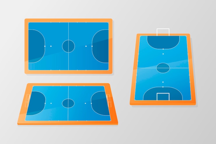 Free Vector futsal blue and orange field in different angles