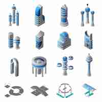 Free vector future city isometric icons set