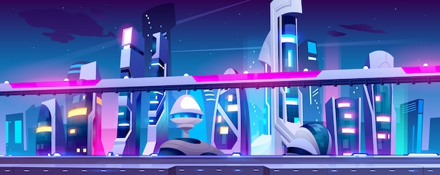 Бесплатное векторное изображение Город будущего с небоскребами и эстакадой