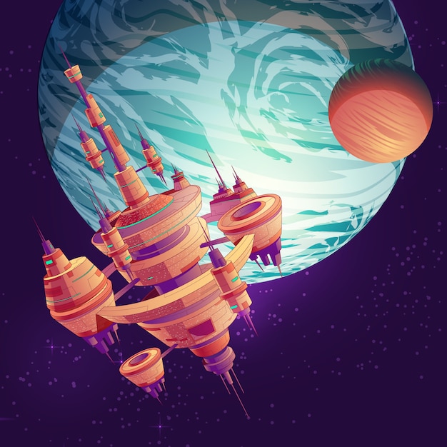 Free vector future deep space exploration cartoon