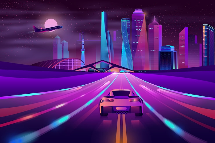 Free Vector future metropolis highway neon cartoon vector