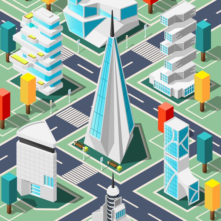 Free Vector futuristic architecture isometric  