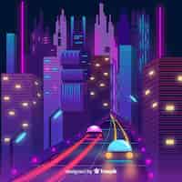 Free vector futuristic city at night illustration