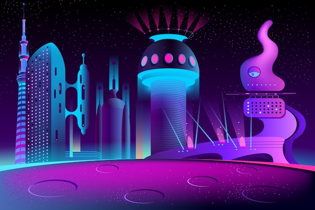 Free vector futuristic city on other planet, megapolis