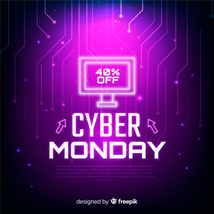 Free Vector futuristic cyber monday sale background with neon effects 