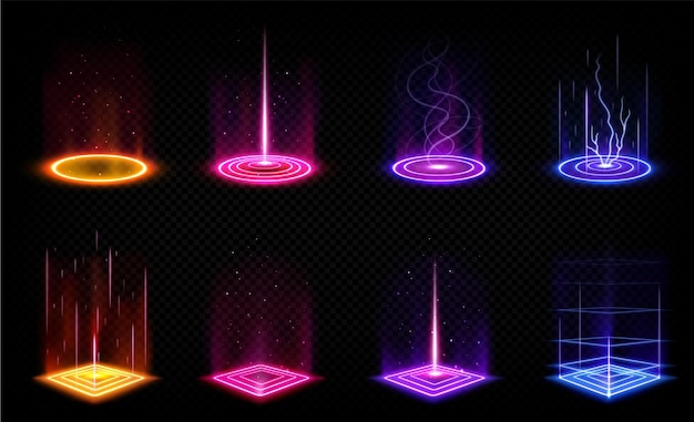 Futuristic digital portals with neon glow