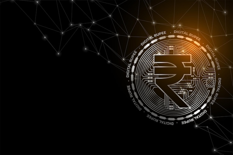 मुफ़्त वेक्टर futuristic digital rupee money concept background