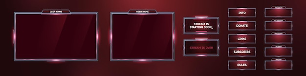 Free vector futuristic game stream overlay and button template