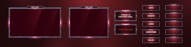 Free Vector futuristic game stream overlay and button template