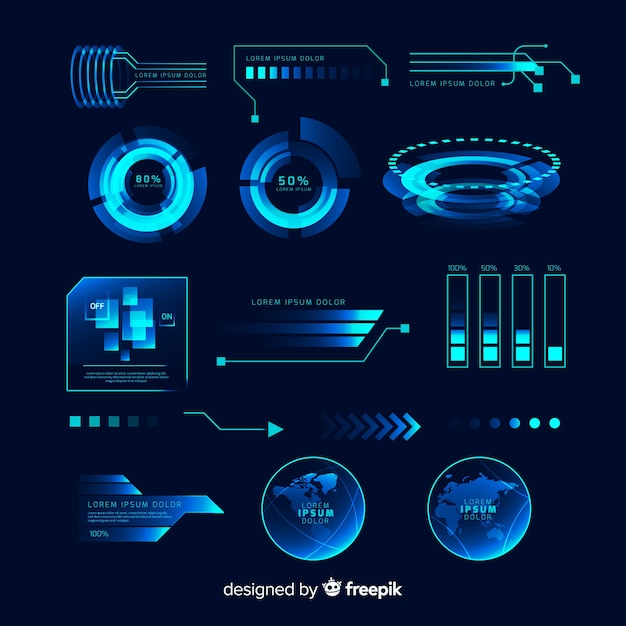 Futuristic holographic infographic element collection