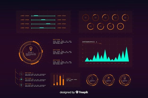 Vettore gratuito collezione di elementi infographic olografico futuristico